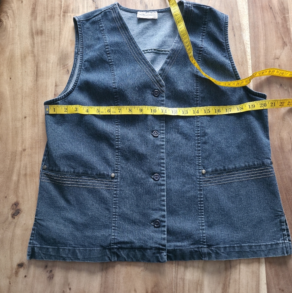 Tellement Vous Dark Wash Denim Vest – Chic Vintage Aesthetic,size L - Picture 14 of 16